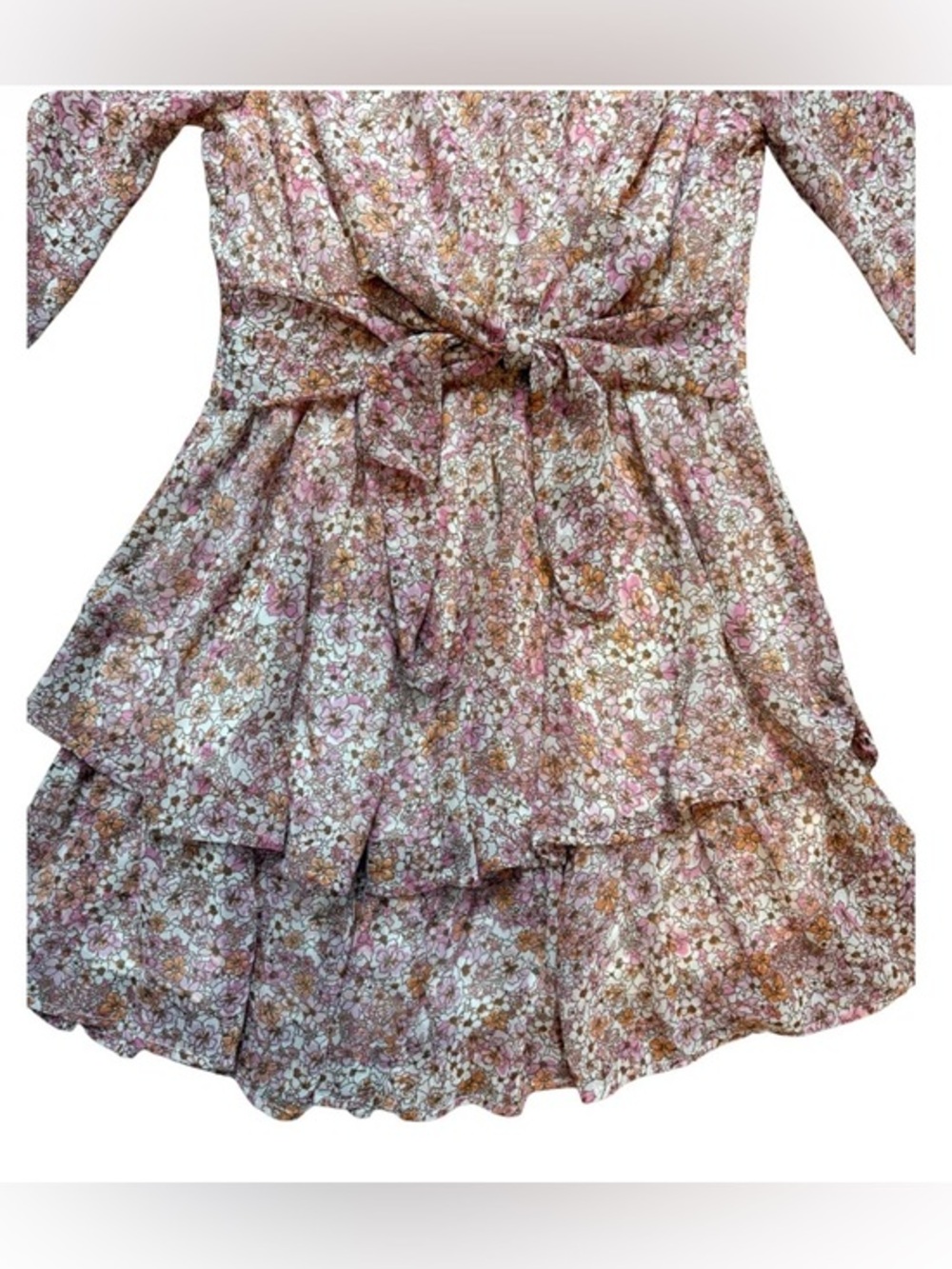 Japna Floral‎ Long Sleeve Tiered Ruffle Mini Dress Pink Size M Coquette Feminine - Picture 4 of 9